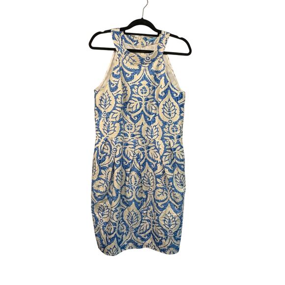 J. McLaughlin Dresses & Skirts - J. McLaughlin Silk Dress Womens 14 White Blue Sleeveless Halter Knee Length